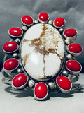 Colossal Native American Navajo Wildhorse Agate Coral Sterling Silver Bracelet Cuff-Nativo Arts