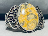 Native American Heavy Yellow Jasper Vintage Sterling Silver Bracelet-Nativo Arts