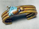 Heavy Heavy!! Vintage Native American Navajo Sterling Silver Gold Wash Turquoise Bracelet-Nativo Arts