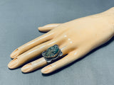 Very Early Nugget Form Cerrillos Turquoise Vintage Native American Navajo Sterling Silver Ring-Nativo Arts