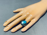 Irresistable Vintage Native American Navajo Blue Gem Turquoise Sterling Silver Leaf Ring-Nativo Arts