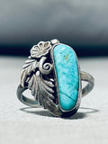 Ethereal Vintage Native American Navajo Blue Gem Turquoise Sterling Sivler Flower Ring-Nativo Arts