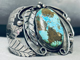Signed Vintage Native American Navajo Pilot Mountain Turquoise Sterling Silver Bracelet-Nativo Arts