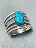 Beautiful Vintage Native American Navajo Morenci Turquoise Sterling Silver 5 Rail Ring-Nativo Arts