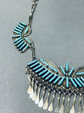 One Of The Finest Vintag Native American Zuni Turquoise Sterling Silver Dangling Necklace-Nativo Arts