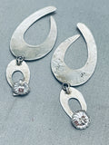 Detailed Vintage Navajo Stamped Sterling Silver Earrings-Nativo Arts