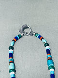 Extremely Detailed Santo Domingo Bear Turquoise Inlay Sterling Silver Necklace-Nativo Arts