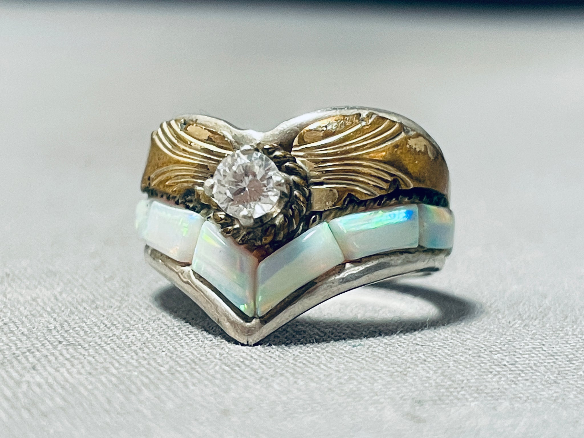 14 KT 925 Signed Vintage Opal Inlay Ring deals Sz.