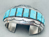 Majestic Vintage Native American Navajo 10 Turquoise Square Cut Sterling Silver Bracelet-Nativo Arts