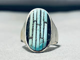 Sensational Vintage Native American Navajo Inlay Turquoise Jet Sterling Silver Grand Ring-Nativo Arts