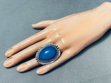 Huge Vintage Native American Navajo Lapis Sterling Silver Heavy Ring
