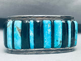 7 Inch Wrist Vintage Native American Navajo Turquoise Inlay Sterling Silver Bracelet-Nativo Arts