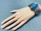Important Carl Quintana Vintage Native American Navajo Lapis Sterling Silver Bracelet Old-Nativo Arts