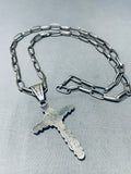 Gerald Yazzie Vintage Native American Navajo Bisbee Turquoise Sterling Silver Cross Necklace-Nativo Arts