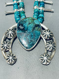 190+ Gram Native American Navajo Pilot Mountain Turquoise Sterling Silver Squashblossom Necklace-Nativo Arts