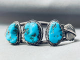 Stunning Vintage Native American Navajo Maranci Turquoise Sterling Silver Leaf Bracelet