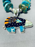 Stellar Vintage Signed Native American Navajo Inlay Jet Turquoise Cosmic Bear Necklace-Nativo Arts
