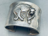 Cheetah!! Huge Vintage Southwest Sterling Silver Bracelet Cuff-Nativo Arts