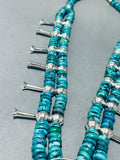 190+ Gram Native American Navajo Pilot Mountain Turquoise Sterling Silver Squashblossom Necklace-Nativo Arts