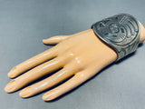 Happy Face Vintage Native American Navajo Sterling Silver Wave Bracelet Cuff Old-Nativo Arts