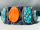 127 Grams!! Vintage Native American Navajo Spiderweb Turquoise Sterling Silver Shell Bracelet-Nativo Arts