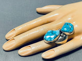 Massive Native American Navajo Signed 2 Carico Lake Turquoise Sterling Silver Ring-Nativo Arts