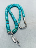 Stunning Vintage Native American Navajo Disc Turquoise Sterling Silver Feather Necklace-Nativo Arts