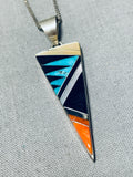 Authentic Native American Navajo Turquoise Coral Jet Sterling Silver Necklace-Nativo Arts