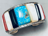 6.5 Inch Wrist Vintage Native American Navajo Turquoise Inlay Sterling Silver Bracelet-Nativo Arts
