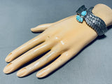 Native American Highly Detailed Southwest Eagle Vintage Sterling Silver Turquoise Bracelet-Nativo Arts