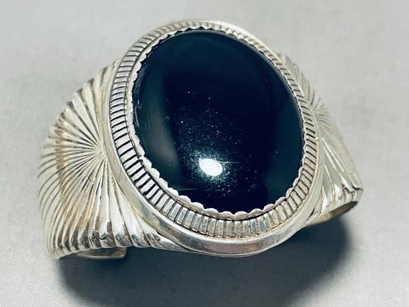 Jaw-dropping Vintage Native American Navajo Black Onyx Sterling Silver Signed Bracelet-Nativo Arts