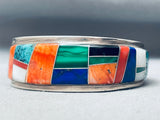5.5 Inch Wrist Vintage Native American Navajo Turquoise Inlay Sterling Silver Bracelet-Nativo Arts