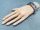6.5 Inch Wrist Vintage Native American Navajo Turquoise Inlay Sterling Silver Bracelet-Nativo Arts