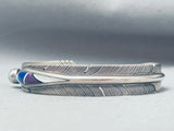 Del Vandever Vintage Native American Navajo Inlay Sterling Silver Feather Bracelet-Nativo Arts