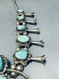 Gorgy 182 Grams Vintage Native American Navajo Turquoise Sterling Silver Squash Blossom Necklace-Nativo Arts