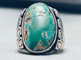 Huge Heavy 37 Grams Vintage Native American Navajo Cerrillos Turquoise Sterling Silver Ring-Nativo Arts