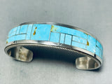 Signed 6.5 Inch Wrist Vintage Native American Navajo Turquoise Sterling Silver Bracelet-Nativo Arts