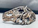 Native American End Of The Road Detailed Vintage Sterling Silver Horseshoe Bracelet-Nativo Arts