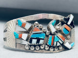 Huge Vintage Navajo Turquoise Kachina Inlay Sterling Silver Bracelet-Nativo Arts