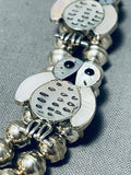 Snow Owl Vintage Native American Zuni Turquoise Inlay Sterling Silver Squash Blossom Necklace-Nativo Arts