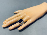 Elegant Vintage Native American Navajo Jet Square Sterling Silver Large Ring-Nativo Arts