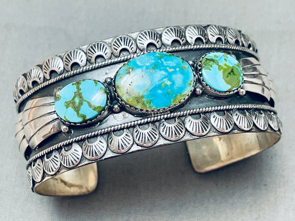 Unique Shells Vintage Native American Navajo Blue Gem Turquoise Sterling Silver Bracelet-Nativo Arts