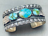 Unique Shells Vintage Native American Navajo Blue Gem Turquoise Sterling Silver Bracelet-Nativo Arts