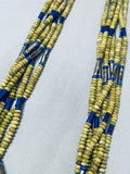 One Of The Best Ever Vintage Native American Navajo Serpentine Lapis Sterling Silver Necklace