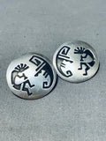 Unique Vintage Native American Navajo Signed Sterling Silver Kokopelli Earrings-Nativo Arts