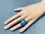 Spiderweb Turquoise Leaves Vintage Native American Navajo Sterling Silver Ring Old