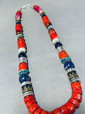 Rose Singer Native American Navajo Turquoise Coral Tiger Eye Lapis Sterling Silver Necklace-Nativo Arts