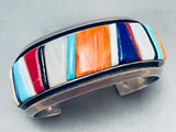 One Of The Best 7 Inch Wrist Vintage Native American Navajo Inlay Sterling Silver Bracelet