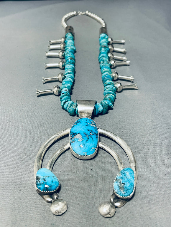 Womens Authentic Native American Navajo Turquoise Sterling Silver Squash Blossom Necklace-Nativo Arts