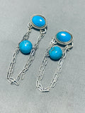 Marvelous Native American Navajo Pilot Mountain Turquoise Sterling Silver Earrings-Nativo Arts